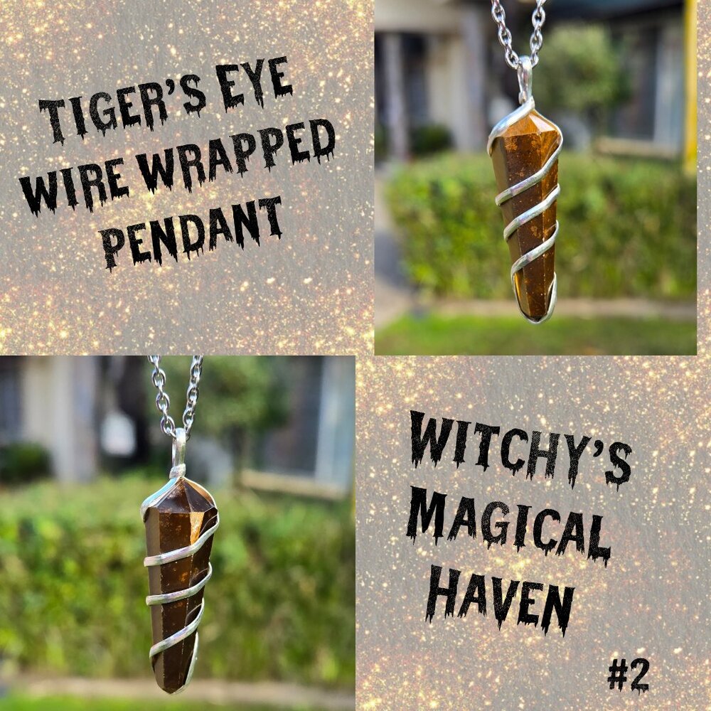 Tiger's Eye Crystal Point Wire Wrapped Pendant